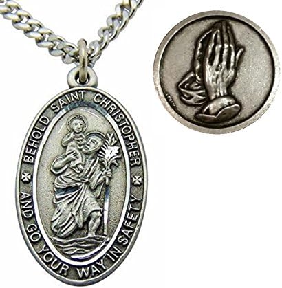 Inspire Nation St Christopher Medal Pewter on 24 Chain with Serenity Pocket Coin and Gift Box