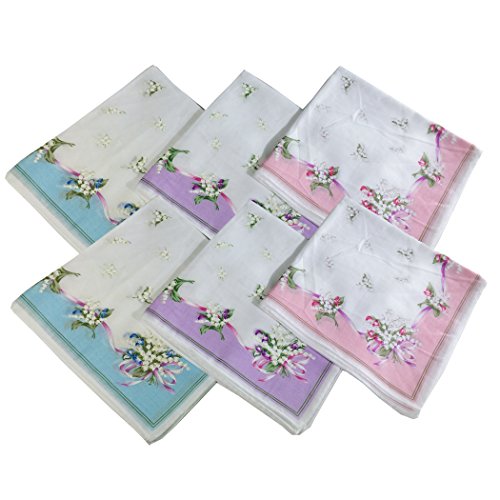 OWM Handkerchief Dozen Sweet Floral Print Women Handkerchief Pack Multicolor