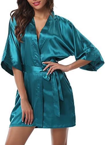 FADSHOW Women's Satin Kimono Robes Short Silk Bathrobes Wedding Robes for Bridal Party