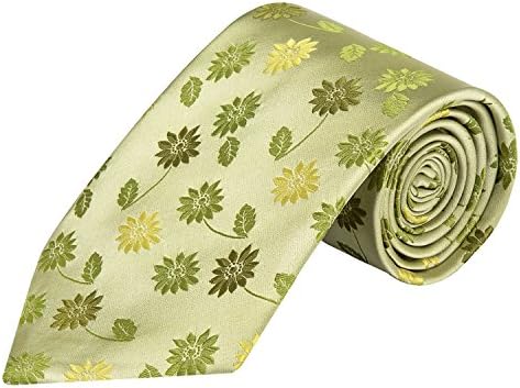 PilotMan Mens Tie Formal Silk Ties Neckties Woven Floral Green Tie (Green)