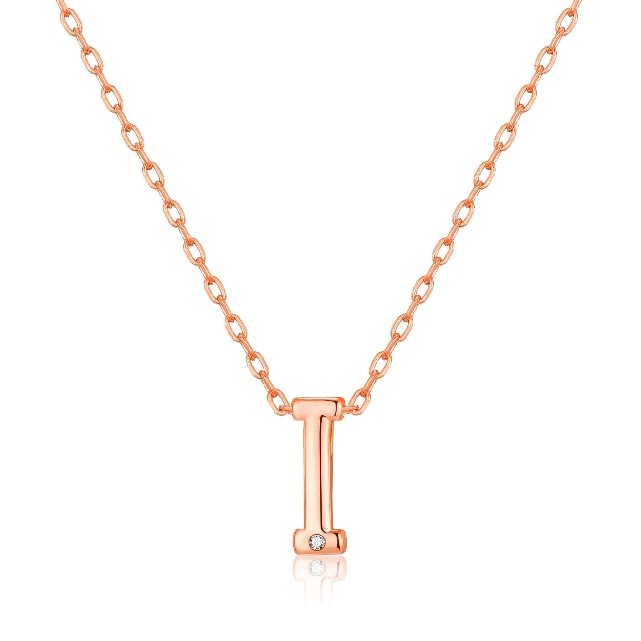 Philip Jones Rose Gold Plated Initial Necklace Letter I Created with Zircondia® Crystals