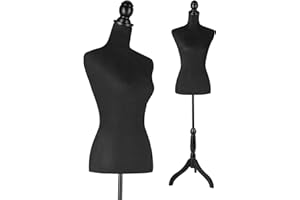 PETUPPY Female Dress Form Mannequin Body Torso Stand, Black Clothing Display Model Body Stand for Sewing, Display or Decoration, Height Adjustable 52-67 Inch