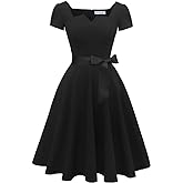 Girstunm Women's Classic Tea Dress Short Sleeve Swing Cocktail Party Dresses with Pockets