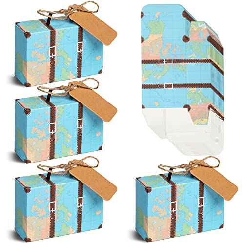 VGOODALL Suitcase Favor Boxes, 50PCS World Map Mini Suitcase Boxes Wedding Candy Boxes for Travel Theme Wedding Baby Bridal Shower