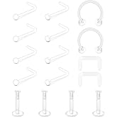 MODRSA Clear Nose Rings &amp; Studs - Plastic Nose Piercing Retainers - 16g, 18g, 20g - Clear Cartilage Earrings &amp; Lip Piercing Retainer