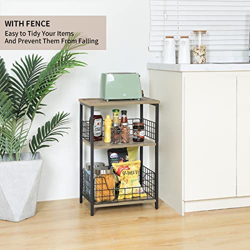 Tall Side Table High 25 Inch, Small End Table with Storage/Wood Board Shelf/Fence, End Side