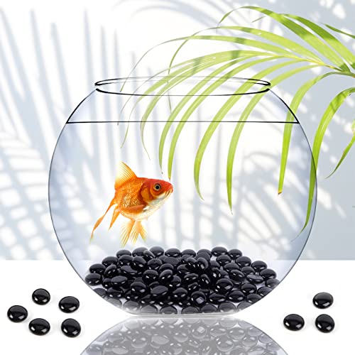 FUTUREPLUSX 100PCS Flat Glass Marbles, Black Marble Gemstones Glass Beads Vase Fillers 18mm for Aquarium Decor Table Scatter