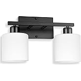 Dekang Black Bathroom Light Fixtures Over Mirror, 2-Light Vanity Lights | Anti-Rust Wall Sconces 12 Inches, E26 Standard Socket, Milky White Glass Shades, Easy Installation, Bulbs Not Included