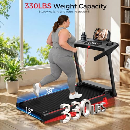 Walking Pad Treadmill with 12% Incline & Handrail, 3.0 HP Brushless Motor, 330 lb Capacity, 0.6-6.2 MPH, Compact Under-Desk Foldable Treadmill with LED Display and Cup Holders for Home Office