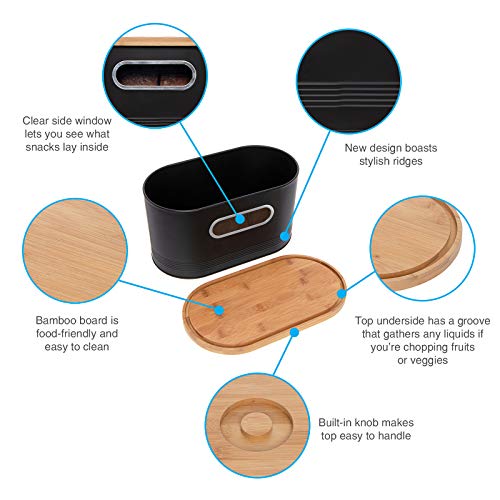 Mindful Design 2-in-1 Modern Tall Bread Box w/Bamboo Cutting Board Lid (Black) - Thumbnail 4