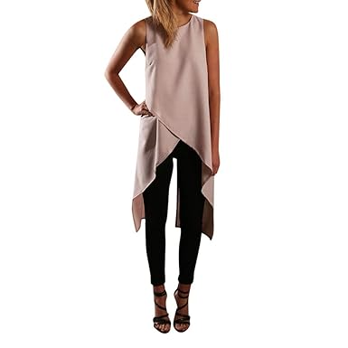 Zegeey Damen T-Shirt Weste Cross UnregelmäßIges ÄRmelloses Chiffon Hemd Top Bluse Oberteil Blusen Tops Shirts LäSsige Lose Ho