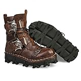 Mens Brown Genuine Leather Military Army Boots Gothic Skull Punk Motorcycle Martin Boots (10.5)