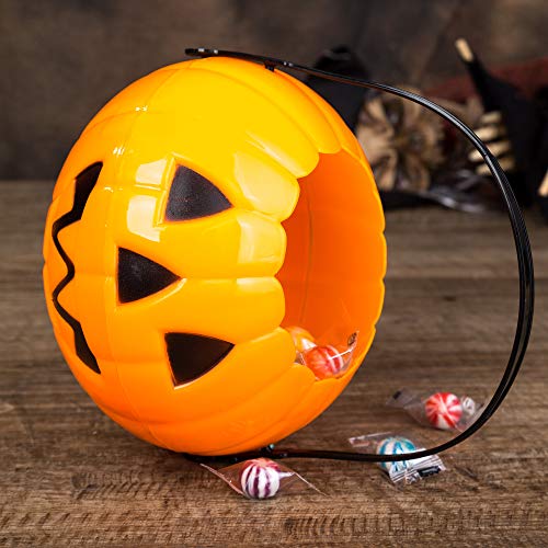 Large Halloween Pumpkin 7 Inch Jack O Lantern Trick or Treat Bucket Orange Kids Candy Bin Party Supplies Decoration Costume Accessories - Thumbnail 4
