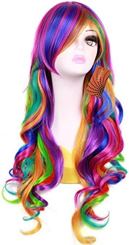 eNilecor Long Curly Wigs Lolita Rainbow Women Colorful Party Wig