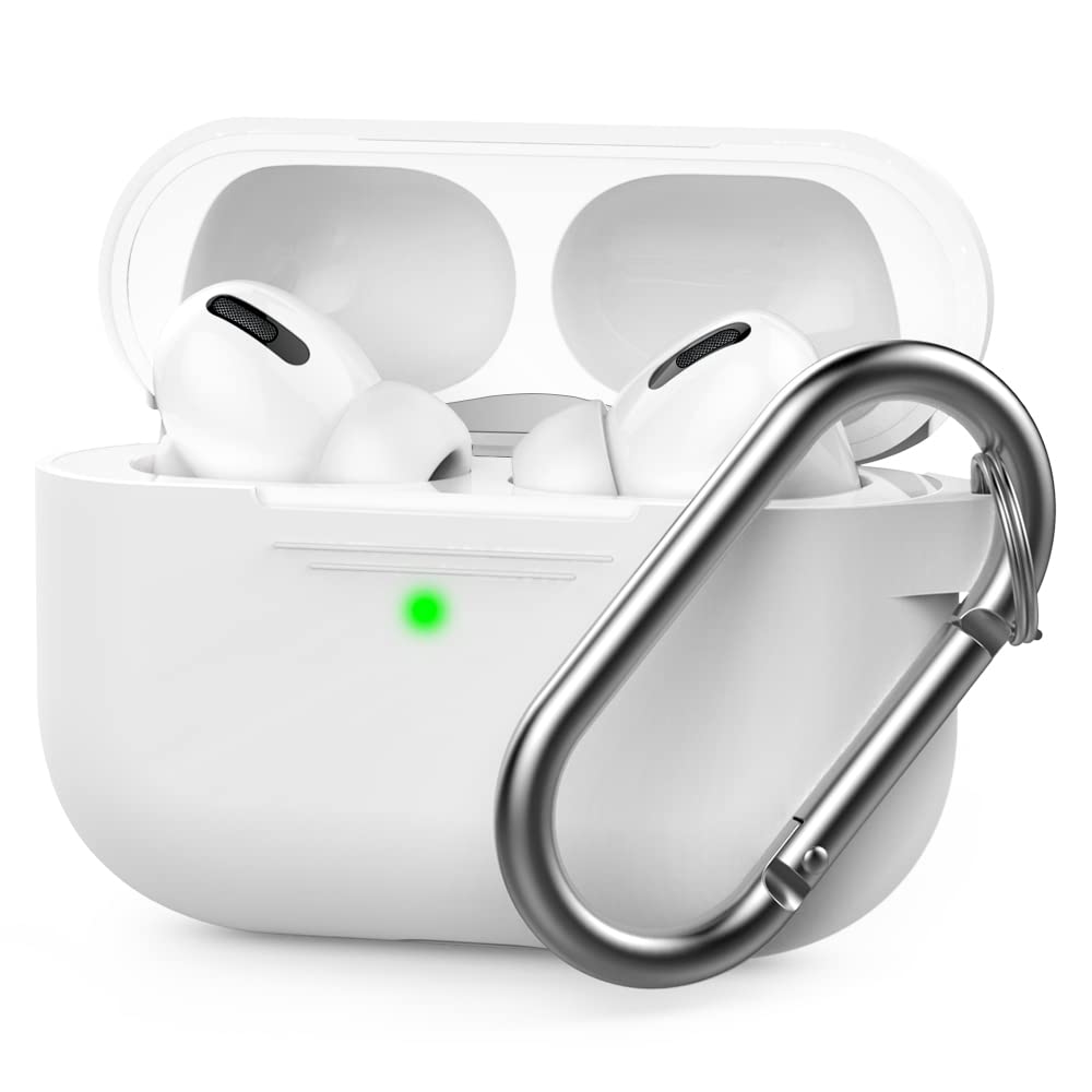 AHASTYLE AirPods Pro Case Protective Cover [Front LED Visible] Compatible with Apple AirPods Pro 2019 (White, With Carabiner) — image 1