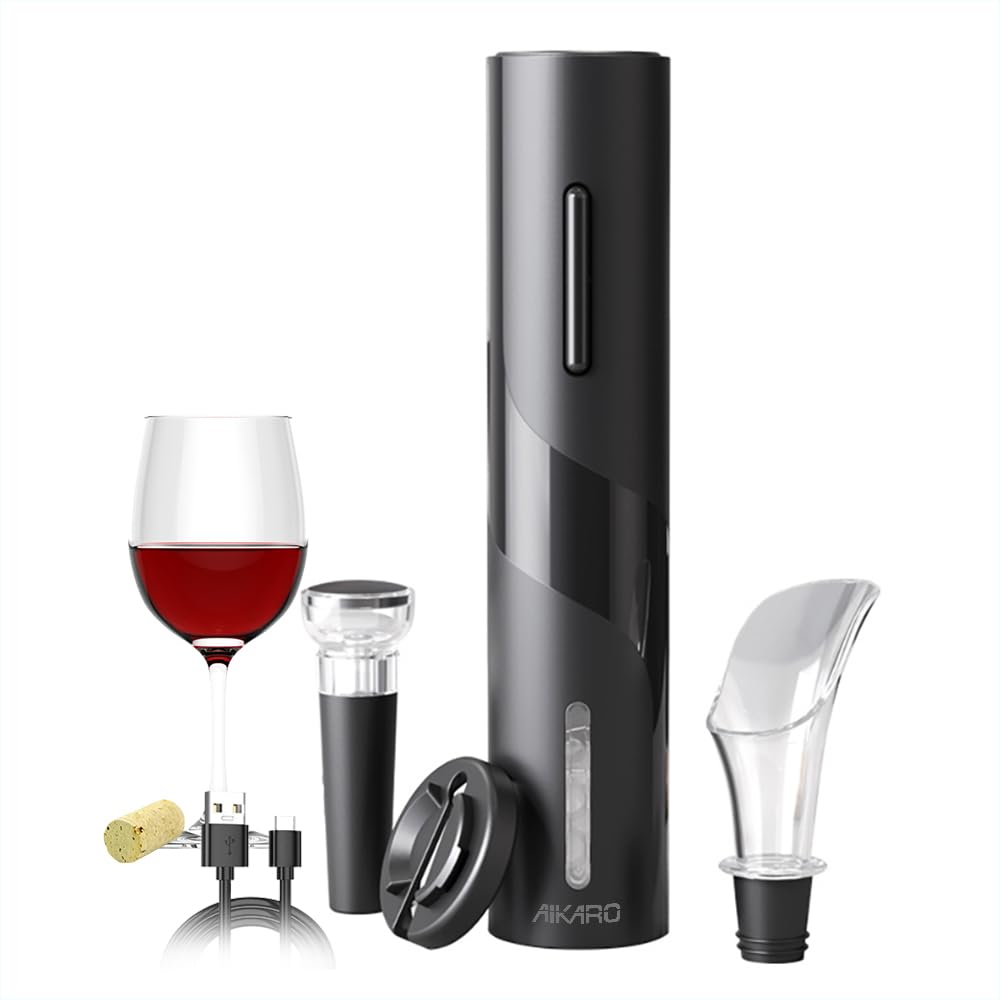 AIKARO - Electric Wine Bottle Opener Automatic Electronic Corkscrew, Rechargeable (Set)