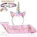 Unicorn Party, Unicorn Party Supplies, Decorations, Pink Satin Sash for Girls and Gold Glitter Unicorn Headband with Glitter Blue Pink Flowers and Bracelet for Kids By Vexillum