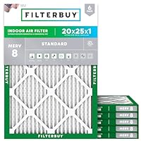 Filterbuy 20x25x1 Air Filter MERV 8 Essential Dust & Allergy Defense (6-Pack), Electrostatic Pleated HVAC AC Furnace Filters Replacement, Made in USA (Actual Size: 19.50 x 24.50 x 0.75)