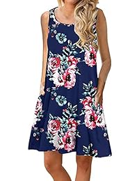 QINYUN - Vestido de verano para mujer con estampado floral y bolsillos