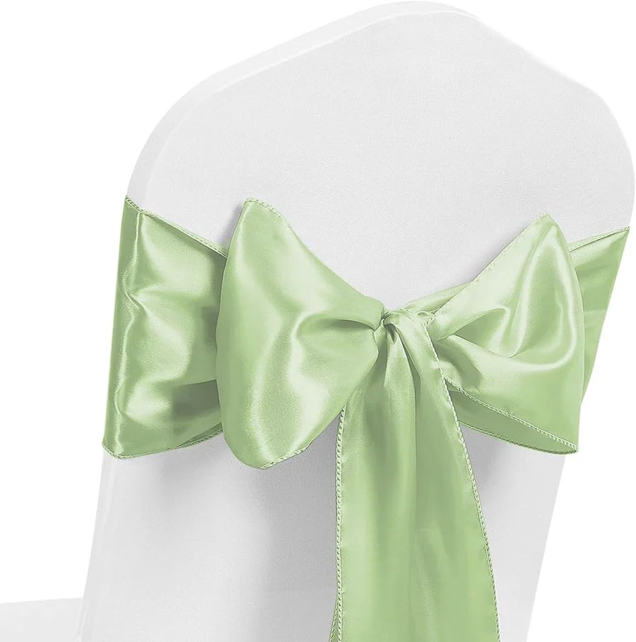 Satin Chair Sash WIDER FULLER BOWS Chair Sashes Bow Back Tie Ribbon Wedding Banquet Decoration (Sage Green, 50)