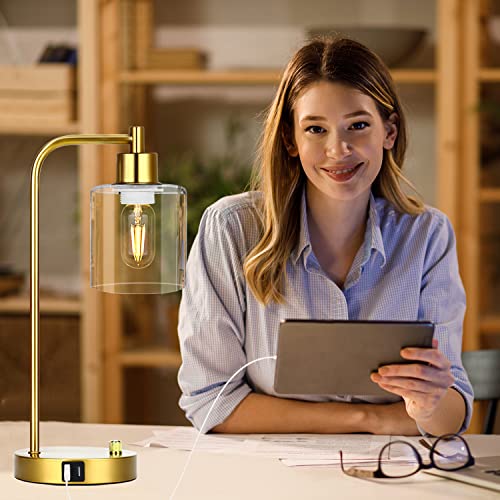 Set of 2 Industrial Table Lamps with 2 USB Port, Fully Stepless