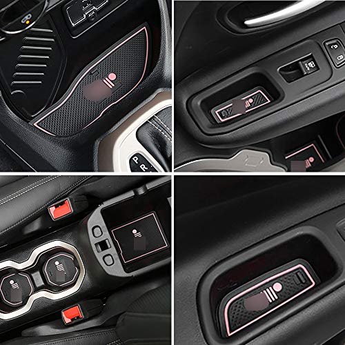 TOPPOWER Anti-dust Non-Slip Interior Door/Cup Mat Fit Jeep Renegade 2015-2017 16pcs (Pink)