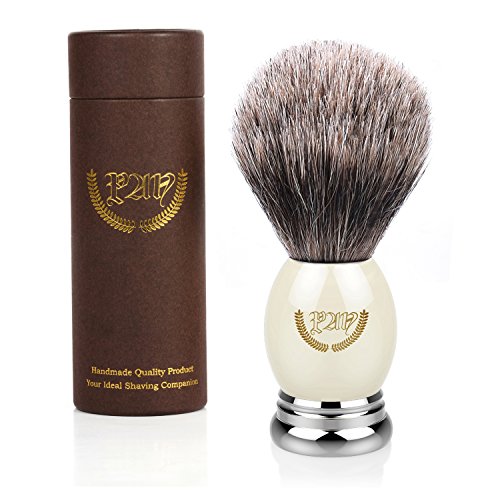 Shaving Brush, Badger Brush Shaving, Best Badger Shaving Brush, Luxury Chrome Handle, Heavy Weight, Natural Soft Badger (Metal Ivory). Professional Shaving Brush for Men, Shaving Brush 100% Natural