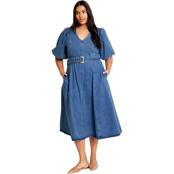 Avenue Women's Plus Size Denim Tiered Shirtdress - 14, Dark Wash at Amazon  Women's Clothing store