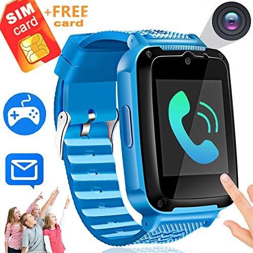 Kids Smart Watch , Smartwatch Phone for 3-12 Years Boys Girls, Toddlers Game Electronic Wrist Watch Touchscreen Learning Toys with 12/24 H Digital Camera SOS Call Flashlight Birthday Travel Gift-Blue