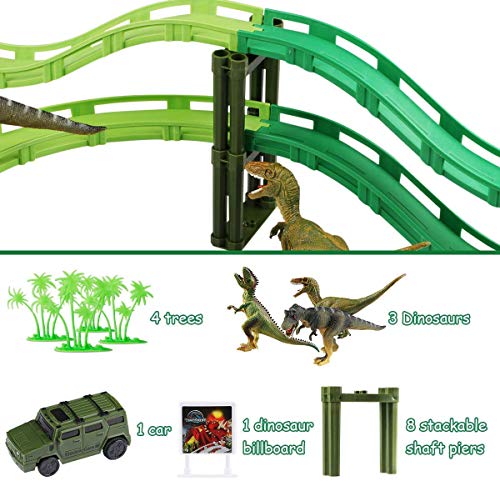 Magicfun Dinosaur Race Track - Car Race Track Train Tracks Set with 1 Car and 3 Dinosaurs Toys for Boys Toddlers Kids Game Gifts Playset
