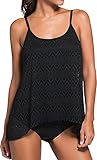 Indrah Women's Stripes Hollow Tankini Top With Bikini Bottom Swimsuit Plus Size S-3XL