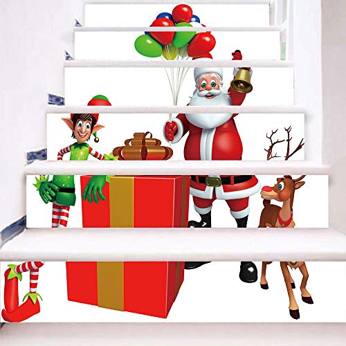3D Christmas Pgojuni Simulation Stair Stickers Waterproof Wall Stickers DIY Wall Stickers Removable Wallpaper Home Decor 1Roll=6pc (D)