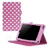 Fire 7 2015 Case, Amazon Fire 7 Case, rooCASE Dual View Leather PU Folio Slim Fit Lightweight Folding Cover with Stand for 5th Gen 2015, Dot Pink