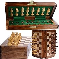 Chess Bazar - Magnetic Travel Pocket Chess Set - Staunton 7 X 7 Inch Folding Game Board Handmade in Fine Rosewood