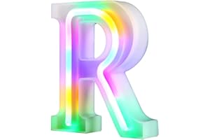 WARMTHOU Light Up Letters Neon Signs 26 Alphabet Letter Bar Sign Letter Signs for Wedding Christmas Birthday Partty 31 Alphabet Letter Bar Sign Letter Signs for Wedding Christmas Birthday Partty-Colourful R