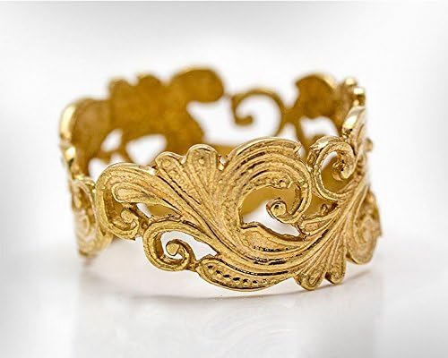 Handmade 14K Lace Solid Gold Wedding Ring for Women, Bridal Floral Wedding Ring, Vintage Style Band for Her. Customized Color- Yellow, White, Rose Gold Ring Size.2-9