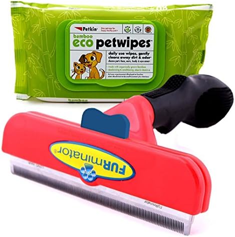 FURminator SHORT HAIR deShedding Tool For EXTRA LARGE Dogs Over 90 Lbs XL X-Large GIANT Dog Brush Comb BONUS Petkin Bamboo Eco Petwipes, 80 Count