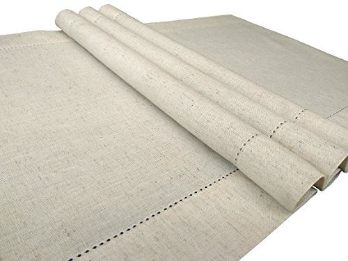 Dining Table Runner Cotton Flax,Table Runner, Farmhouse Table Runner,Rustic Table Runner-16x72-Natural-Hemstitched-Extra 2 inches Wider Than 14 inch Runners-Handcrafted with Hemstitch Detailing