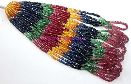 Lot of 400 strand natural multi precious 3-4mm rondelle faceted beads 16" strand, jewelry making bulk beads at cheap price, exclusively by GEMSWHOLESALE, ruby, emerald, sapphire gemstone loose beads