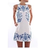 Women Sleeveless Dresses, Misaky Reto Porcelain Print Party Short Dress