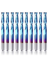SainSmart Genmitsu - Juego de 10 brocas fresadoras CNC para punta plana y bola de revestimiento nano azul, vástago de 1 8 pulgadas, fresas en espiral de 2 puntas de flauta (0.125 x 0.669 x 1.496 in)