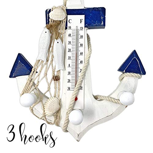BANBERRY DESIGNS Anchor Decor - Nautical Themed Decorative Wood Anchor Wall Ornament with Thermometer Temperature Gauge…