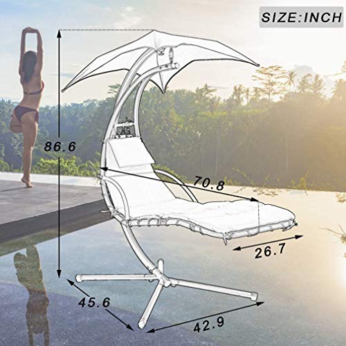 BMS Patio Chair Hanging Chaise Lounger Chair Floating Chaise Canopy Swing Lounge Chair Hammock Arc Stand Air Porch Stand for Outdoor Indoor