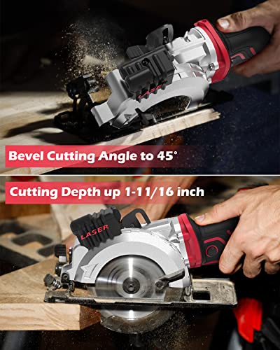 Minisierra circular PowerSmart, sierra circular compacta de 5,8 A y 4-1/2 pulgadas con guía láser, 6 hojas, 3500 RPM, profundidad máxima de corte 1-11/16(90°), 1-1/8(45°) , Ideal para Maderas, Azulejos, Cortes de Metal Blando Minisierra circular PowerSmart, sierra circular compacta de 5,8 A y 4-1/2 pulgadas con guía láser, 6 hojas, 3500 RPM, profundidad máxima de corte 1-11/16(90°), 1-1/8(45°) , Ideal para Maderas, Azulejos, Cortes de Metal Blando