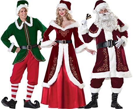 Zollzirr Adult Deluxe Flocked Velvet Santa Claus Christmas Costume Suit For Party Cosplay Outfit(XXXL, Red for Men)