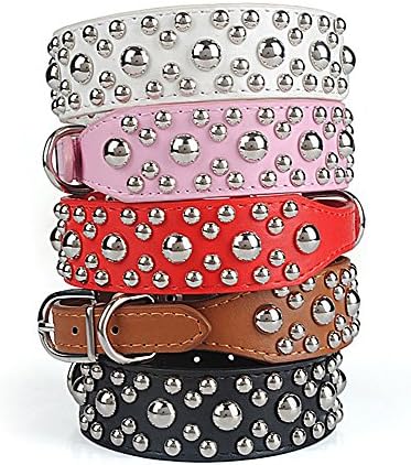 WIN,Mushrooms Spiked Rivet Studded Adjustable Pu Leather Pet Collars for Cats Puppy Dogs For Medium,Large Pets(White,Black,Red,Pink,Brown)