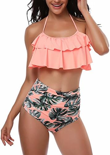 Girls Swimsuit Girl Bikini Set Two-Piece Ruffle Falbala Swimwear Bathing Suits(Pink01,S)