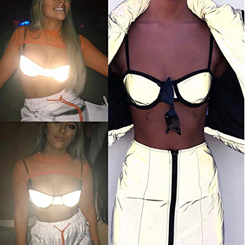 VICCKI Women Reflective Buckles Festival Bralette Bra Bustier Crop Tops Camisole Gray
