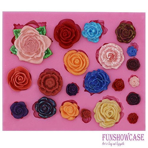Funshowcase 21 Cavity Roses Collection Fondant Candy Silicone Mold for Sugarcraft Cake Decoration, Cupcake Topper, Polymer Clay, Soap Wax Making Crafting Projects