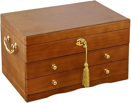 Spring Retro con Cierre De Madera Joyero Organizador,Grande Titular